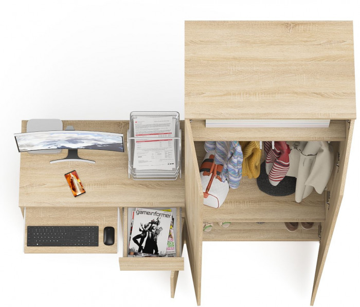 Мори Стол компьютерный МС-1 правый + Шкаф МШ800.1, цвет дуб сонома, ШхГхВ 170,4х50,4х209,6 см., выдвижной ящик справа, НЕ универсальная сборка