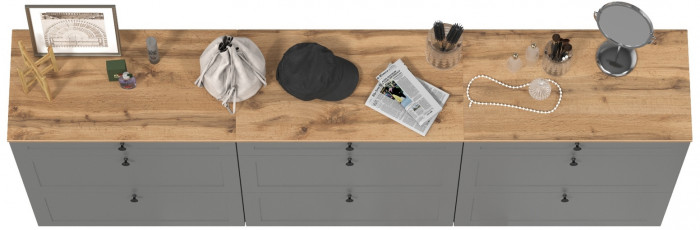 Остин 16.121 Тумба для обуви + 16.121 Тумба для обуви + 16.121 Тумба для обуви, серый графит/дуб крафт золотой