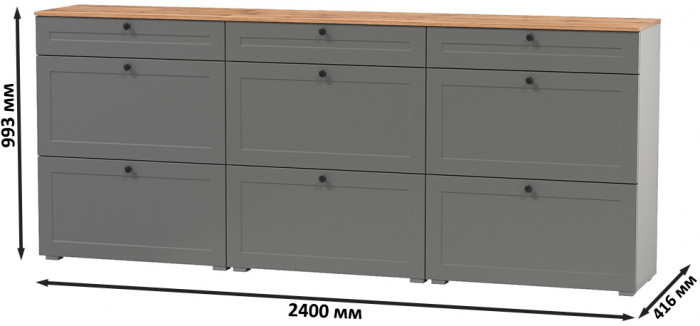 Остин 16.121 Тумба для обуви + 16.121 Тумба для обуви + 16.121 Тумба для обуви, серый графит/дуб крафт золотой