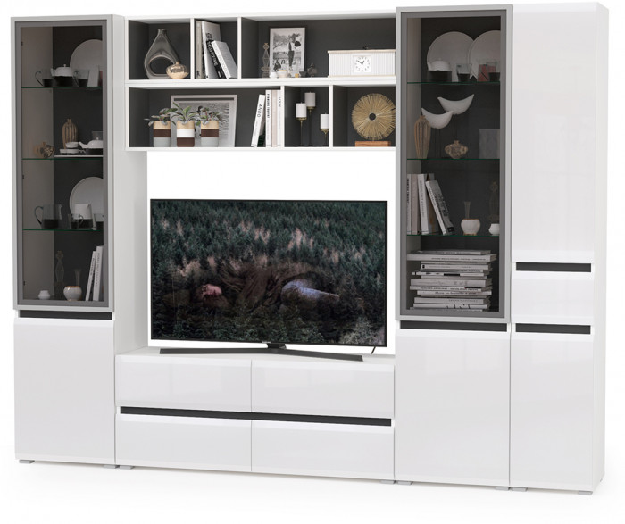 Сидней Комплектация № 032, корпус белый/чёрный/фасады МДФ белый глянец