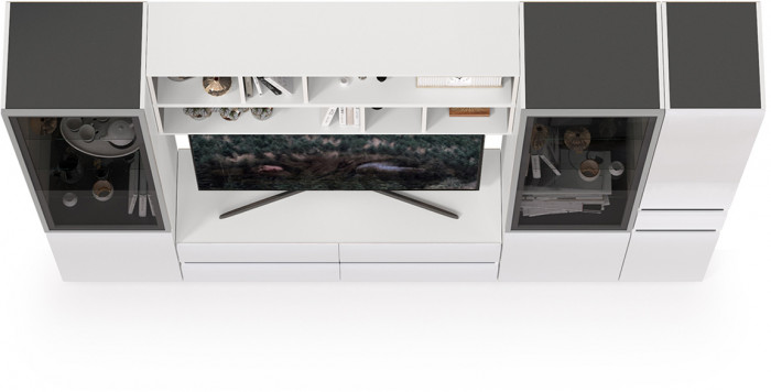 Сидней Комплектация № 032, корпус белый/чёрный/фасады МДФ белый глянец