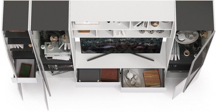 Сидней Комплектация № 032, корпус белый/чёрный/фасады МДФ белый глянец