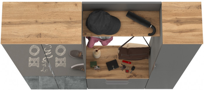 Октава Прихожая 15-123Н, цвет серый графит/дуб крафт золотой/фасады МДФ серый графит, ШхГхВ 161,5х35,4х197,6 см., универсальная сборка