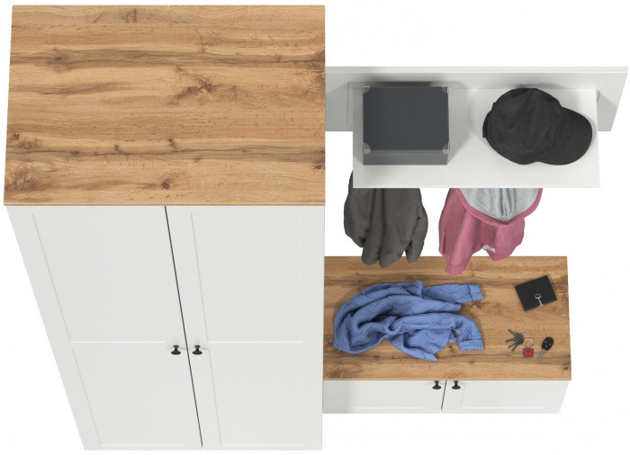 Остин Прихожая 19, цвет белый шагрень/дуб крафт золотой, ШхГхВ 160х54,3х229,6 см., универсальная сборка