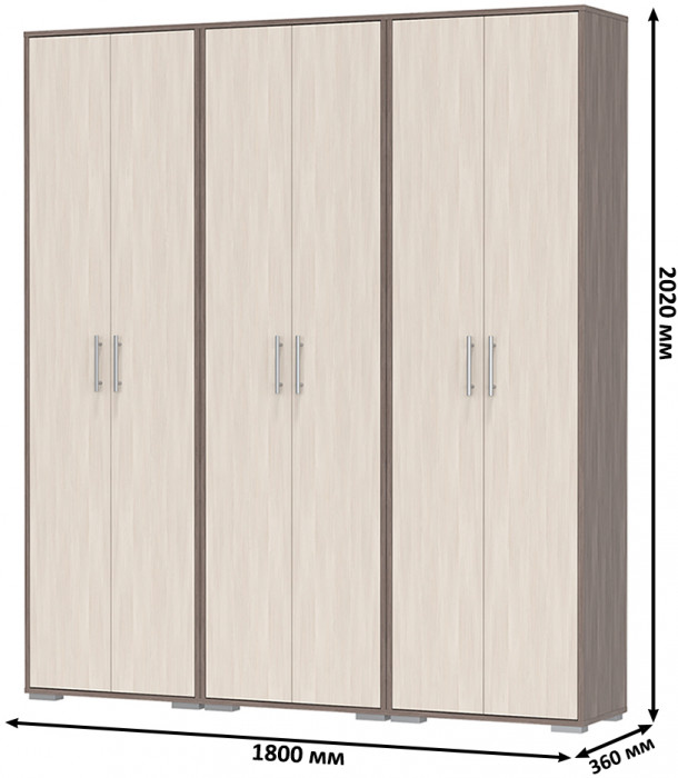 Три шкафа для одежды Домино 2-3430бод.тем/св, бодега тёмный/бодега светлый