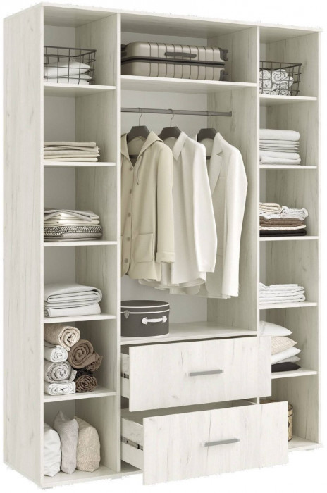 Фиеста NEW Шкаф четырехдверный с зеркалом (Крафт белый, Графит)