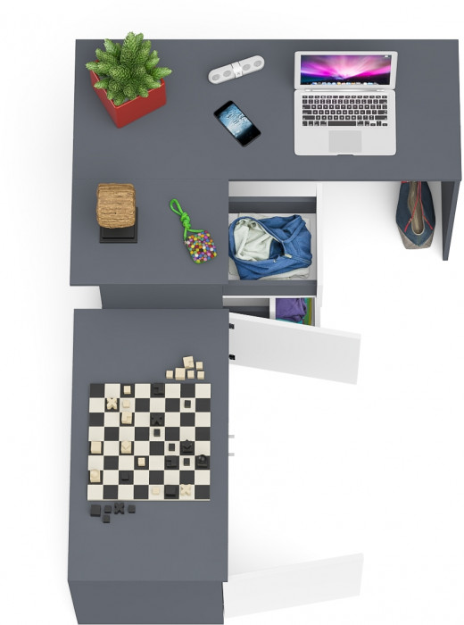 Мори компьютерный стол МС-16 левый + Тумба МА900.1, графит/белый