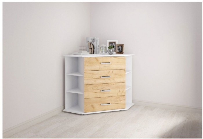 Комод угловой Катрин-7 белый/дуб крафт золотой