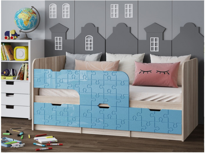 Детская кровать Юниор-9, 80х180 (Ваниль матовая, Ясень шимо светлый)