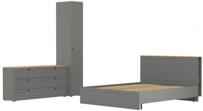 Остин 11.53 Кровать + ортопед + 13.225 Шкаф-пенал + 16.240 Комод, серый графит/дуб крафт золотой