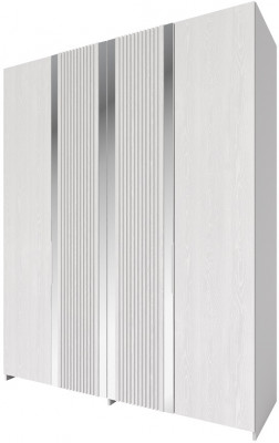 Шкаф 4-х дверный с зеркальными вставками "Харди" - Белый текстурный/Ясень белый