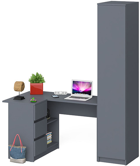 Мори Стол компьютерный МС-16 левый + Пенал МШ400.1, цвет графит, ШхГхВ 164,8х84,9х209,6 см., выдвижные ящики слева, НЕ универсальная сборка