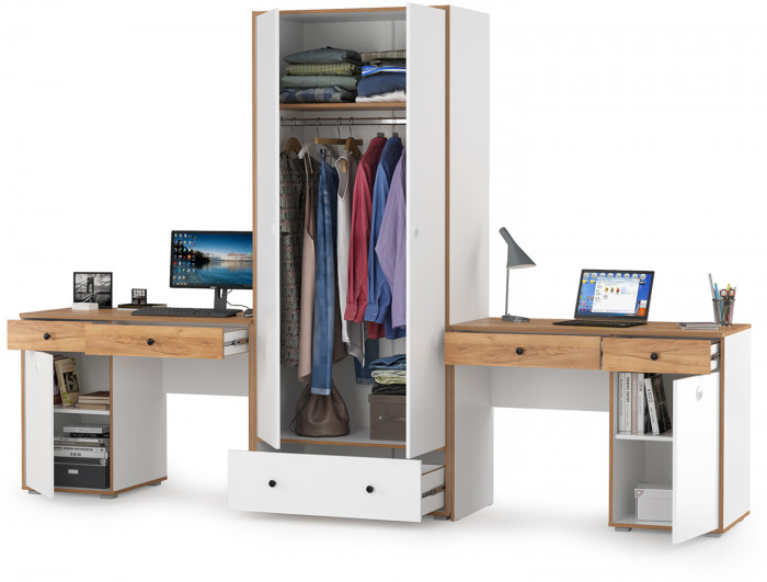 Вуди Компоновка № 25, цвет белый премиум/дуб крафт золотой, ШхГхВ 306х52,7х205 см., универсальная сборка