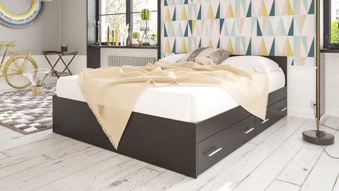 Стандарт Кровать с ящиками 1600, цвет венге, ШхГхВ 163,5х203,5х70 см., сп.м. 1600х2000 мм., без матраса, основание есть