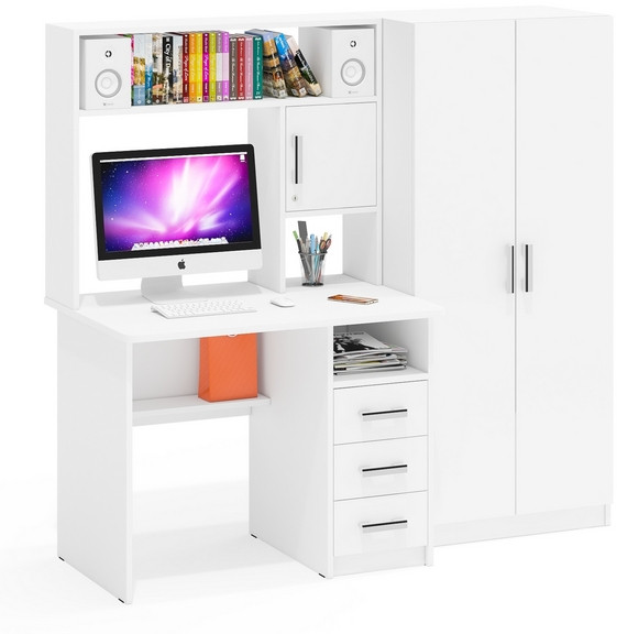Стол компьютерный С-МД-СК9+Шкаф С-МД-СК9Ш, цвет белый шагрень, ШхГхВ 172х70х160 см., НЕ универсальная сборка