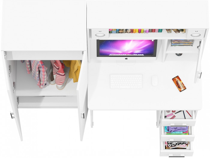 Стол компьютерный С-МД-СК9+Шкаф С-МД-СК9Ш, цвет белый шагрень, ШхГхВ 172х70х160 см., НЕ универсальная сборка