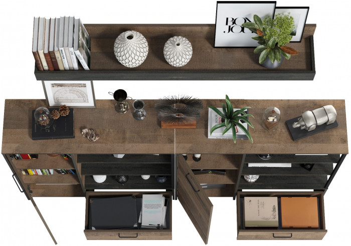 Трувор Гостиная 001, цвет дуб гранж песочный/интра, ШхГхВ 218х36,9х195 см., универсальная сборка