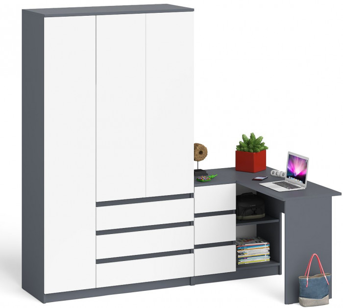 Мори компьютерный стол МС-16 левый + Шкаф МШ1200.1, графит/белый