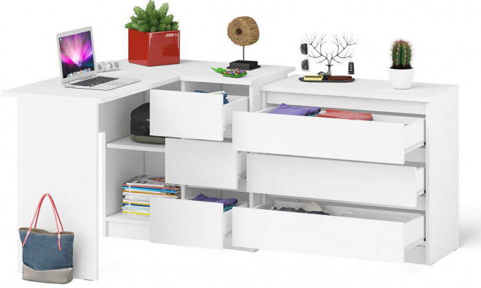 Мори компьютерный стол МС-16 правый + Комод МК800.1, белый