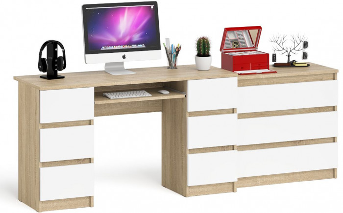 Мори Стол компьютерный МС-2 + Комод МК800.1, цвет дуб сонома/белый, ШхГхВ 215,8х50х76,6 см., универсальная сборка