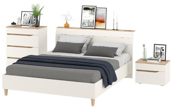 Муссон Кровать 11.41 + ортопед + Тумба 16.03 + Комод 13.97, цвет белый/дуб эндгрейн элегантный, сп. м. 1600х2000 мм., б/м