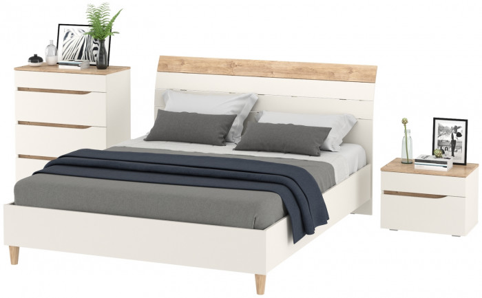 Муссон Кровать 11.41 + ортопед + Тумба 16.03 + Комод 13.97, цвет белый/дуб эндгрейн элегантный, сп. м. 1600х2000 мм., б/м