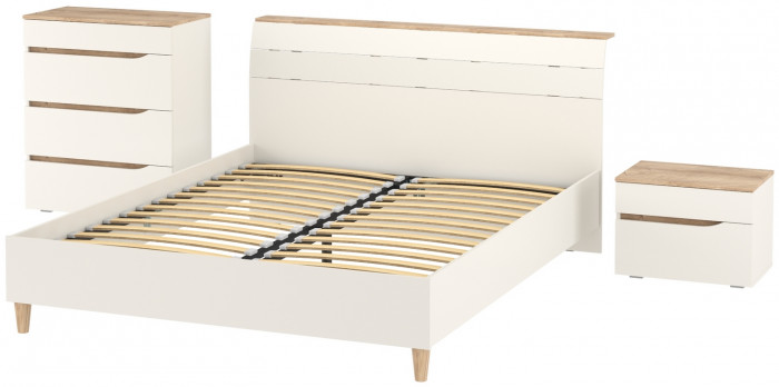 Муссон Кровать 11.41 + ортопед + Тумба 16.03 + Комод 13.97, цвет белый/дуб эндгрейн элегантный, сп. м. 1600х2000 мм., б/м