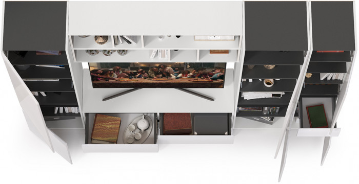 Сидней Комплектация № 033, корпус белый/чёрный/фасады МДФ белый глянец