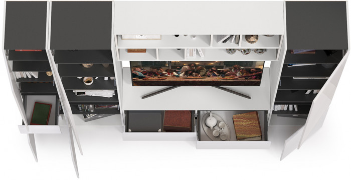 Сидней Комплектация № 033, корпус белый/чёрный/фасады МДФ белый глянец