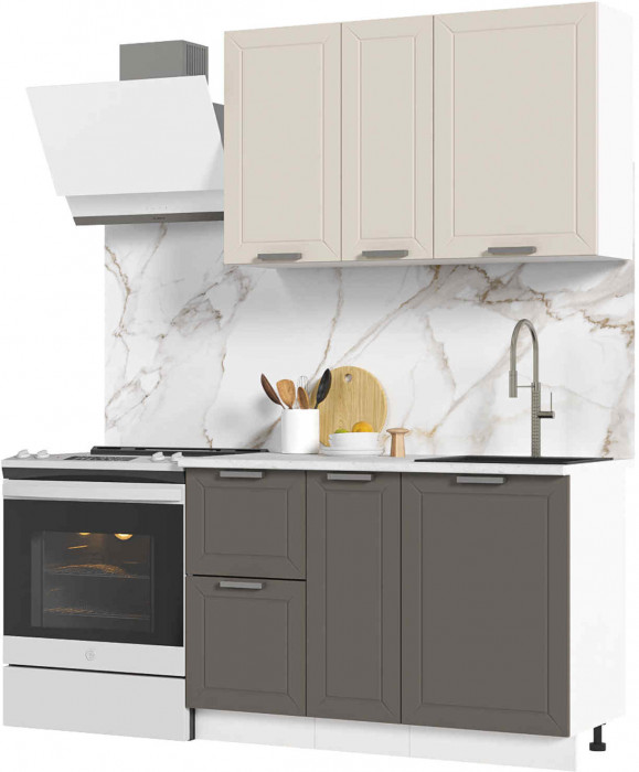 Кухня Альфа 1,2 м комби верх белый, низ вулкан (корпус белый, столешница мрамор лацио)