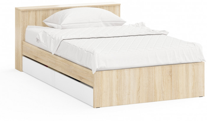 Ксения Кровать с ящиками 1200, дуб сонома/белый