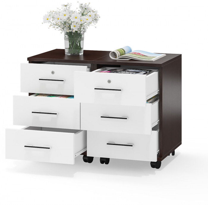 Две тумбы выкатных С-МД-3-02, цвет венге/белый шагрень, ШхГхВ 80х45х59 см.