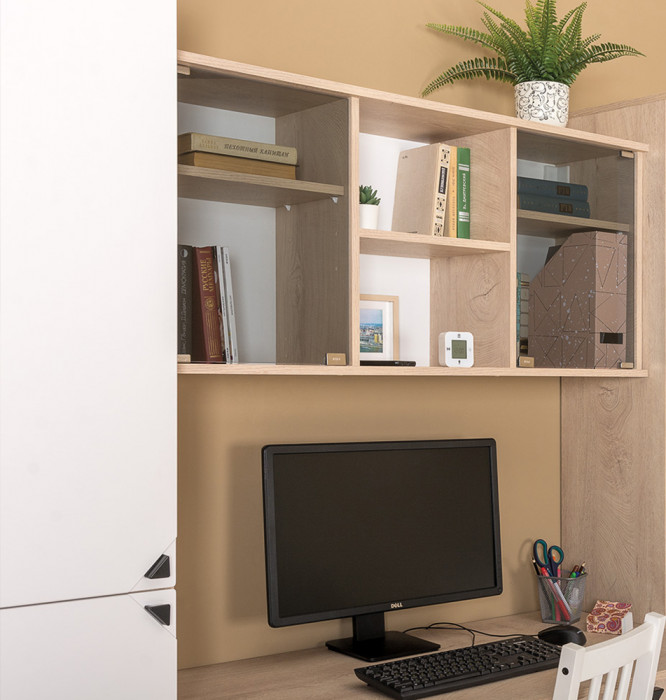 КР100 Бостон № 31, цвет дуб эндгрейн элегантный/фасады МДФ милк рикамо софт, 13.154+12.69+10.51+13.156, ШхГхВ 230,6х57,2х194,4 см., ун. сборка