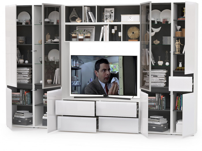 Сидней Комплектация № 034, корпус белый/чёрный/фасады МДФ белый глянец