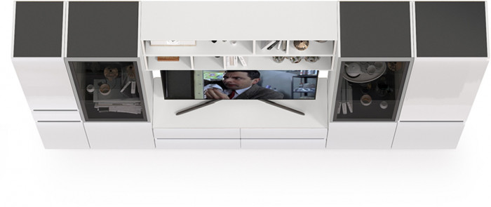 Сидней Комплектация № 034, корпус белый/чёрный/фасады МДФ белый глянец