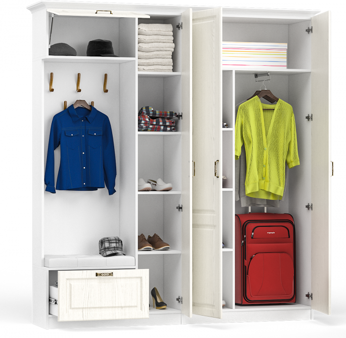 Ливерпуль Прихожая 13.21 + Шкаф для одежды + карниз 2000С, ясень ваниль/белый