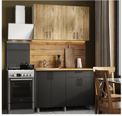 Кухонный гарнитур 1,2м Кантри Дуб канадский/Карбон вулкан