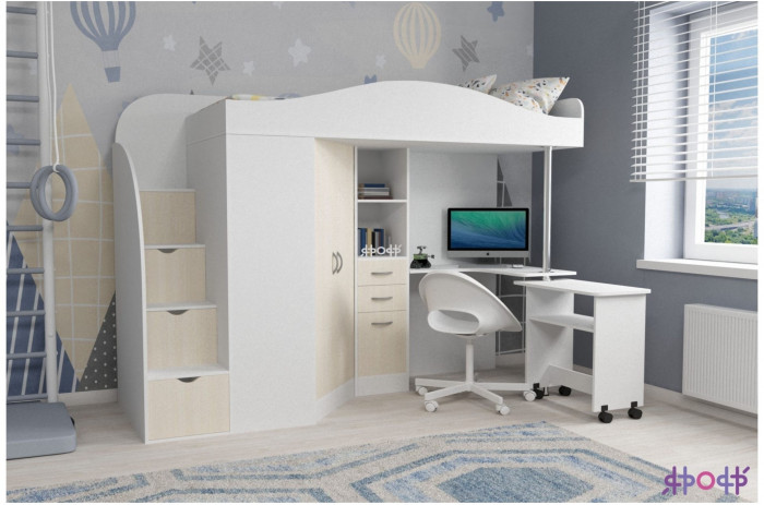 Кровать-чердак Юниор 4 (Ясень Анкор Темный/Венге)