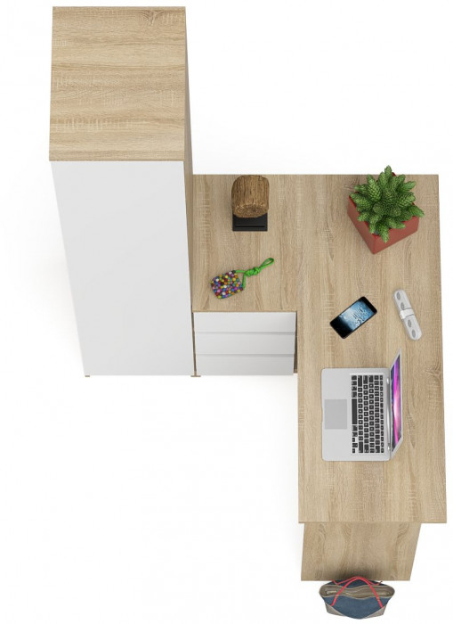 Мори Стол компьютерный МС-16 левый + Пенал МШ400.1, цвет дуб сонома/белый, ШхГхВ 164,8х84,9х209,6 см., выдвижные ящики слева, НЕ универсальная сборка