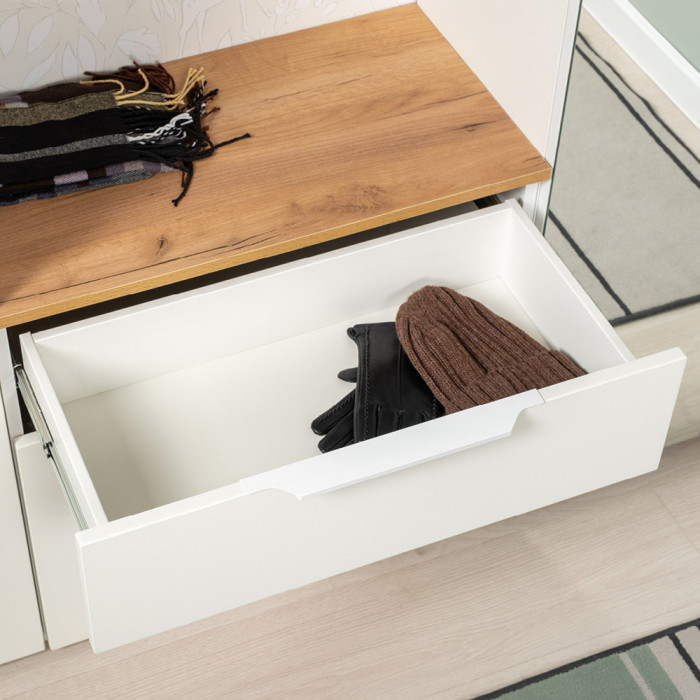 Октава Прихожая 43, цвет белый шагрень/дуб крафт золотой/фасады МДФ белый шагрень, ШхГхВ 129,3х35,4х197,6 см., универсальная сборка