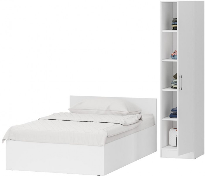 Кровать 1200 + Пенал Стандарт, цвет белый, ШхГхВ 123,5х203,5х70 + 45х52х200 см., сп.м. 1200х2000 мм., без матраса, основание есть
