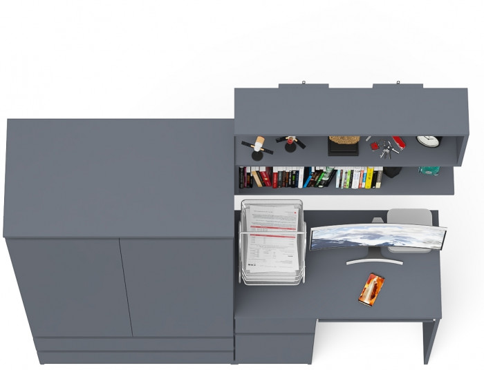 Мори Стол компьютерный МС-1 левый + Шкаф МШ900.1 + Полка 900, цвет графит, ШхГхВ 180,4х50,4х209,6 см., НЕ универсальная сборка