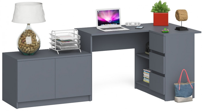Мори Стол компьютерный МС-16 правый + Тумба МА900.1, цвет графит, ШхГхВ 214,8х84,9х76,6 см., выдвижные ящики справа, НЕ универсальная сборка