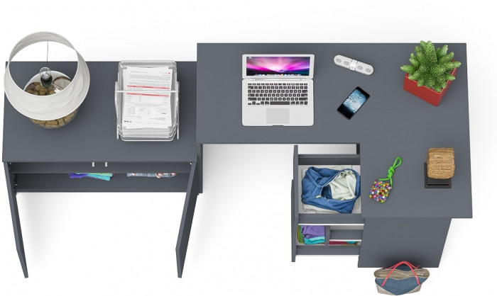 Мори Стол компьютерный МС-16 правый + Тумба МА900.1, цвет графит, ШхГхВ 214,8х84,9х76,6 см., выдвижные ящики справа, НЕ универсальная сборка