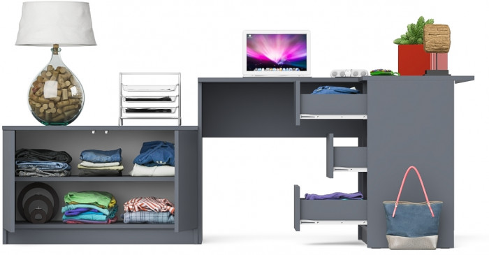 Мори Стол компьютерный МС-16 правый + Тумба МА900.1, цвет графит, ШхГхВ 214,8х84,9х76,6 см., выдвижные ящики справа, НЕ универсальная сборка