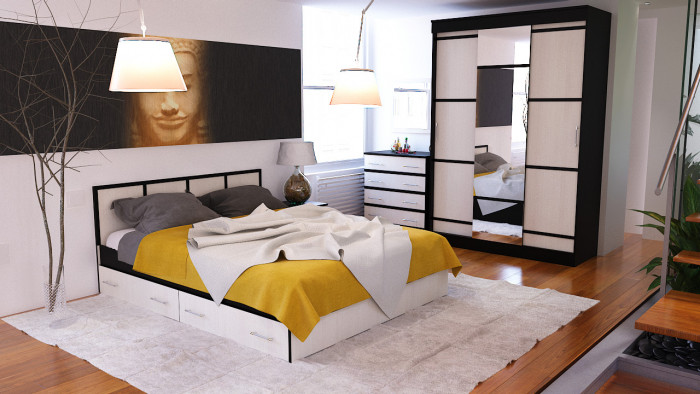 Сакура Кровать с ящиками 1600 + тумба, венге/дуб лоредо