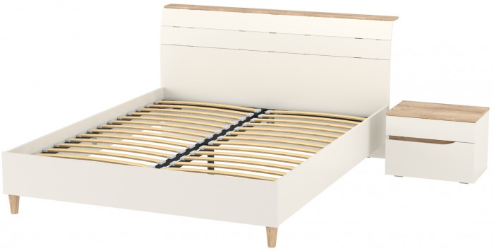 Муссон Кровать 11.41 + ортопед + Тумба 16.03, цвет белый/дуб эндгрейн элегантный, сп. м. 1600х2000 мм., б/м