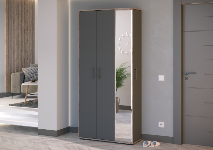 Прихожая 2-3421дкт/граф Домино-мини, цвет дуб крафт табачный/графит, ШхГхВ 88х36х202 см., универсальная сборка