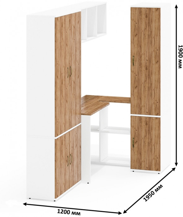 Лидер-8 Шкаф МД 20Б + Стол + Полка + Пенал 23Б, белый шагрень/крафт золото