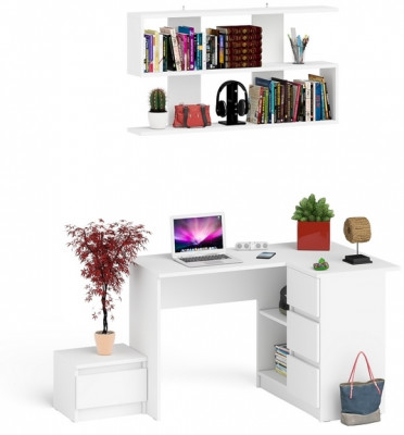 Мори компьютерный стол МС-16 правый + Тумба ТМП400.1 + Полка 1200, белый